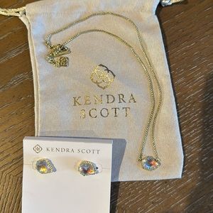 Tess/ Tessa Gold Stud Earrings and Necklace Set in Dichroic Glass
